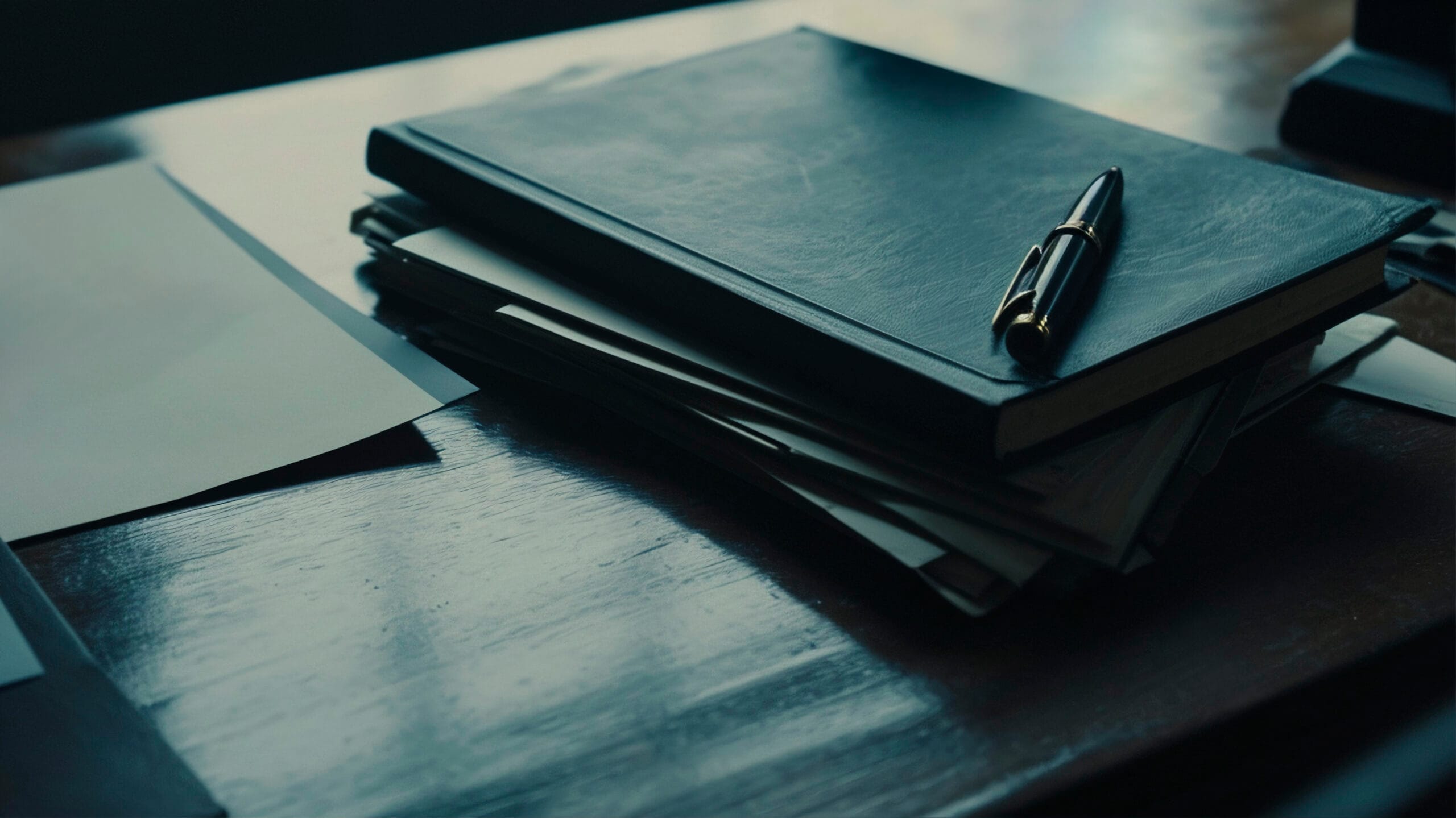 photorealistic-law-environment Legal folders and a pen on a desk